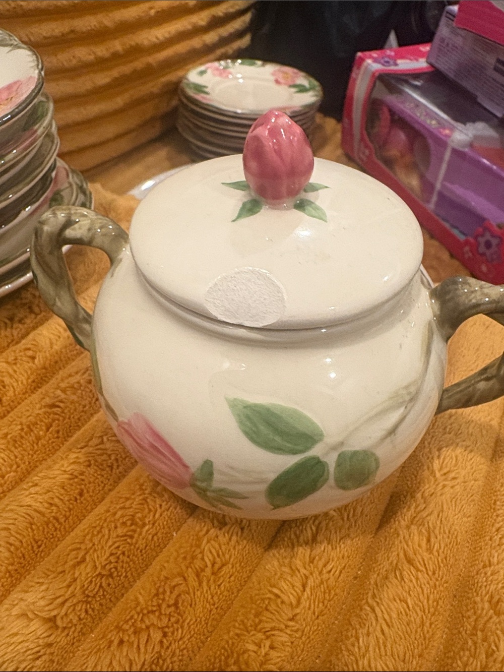 Franciscan rose Hand-Painted Floral Porcelain Sugar Bowl with Lid (lid chipped )
